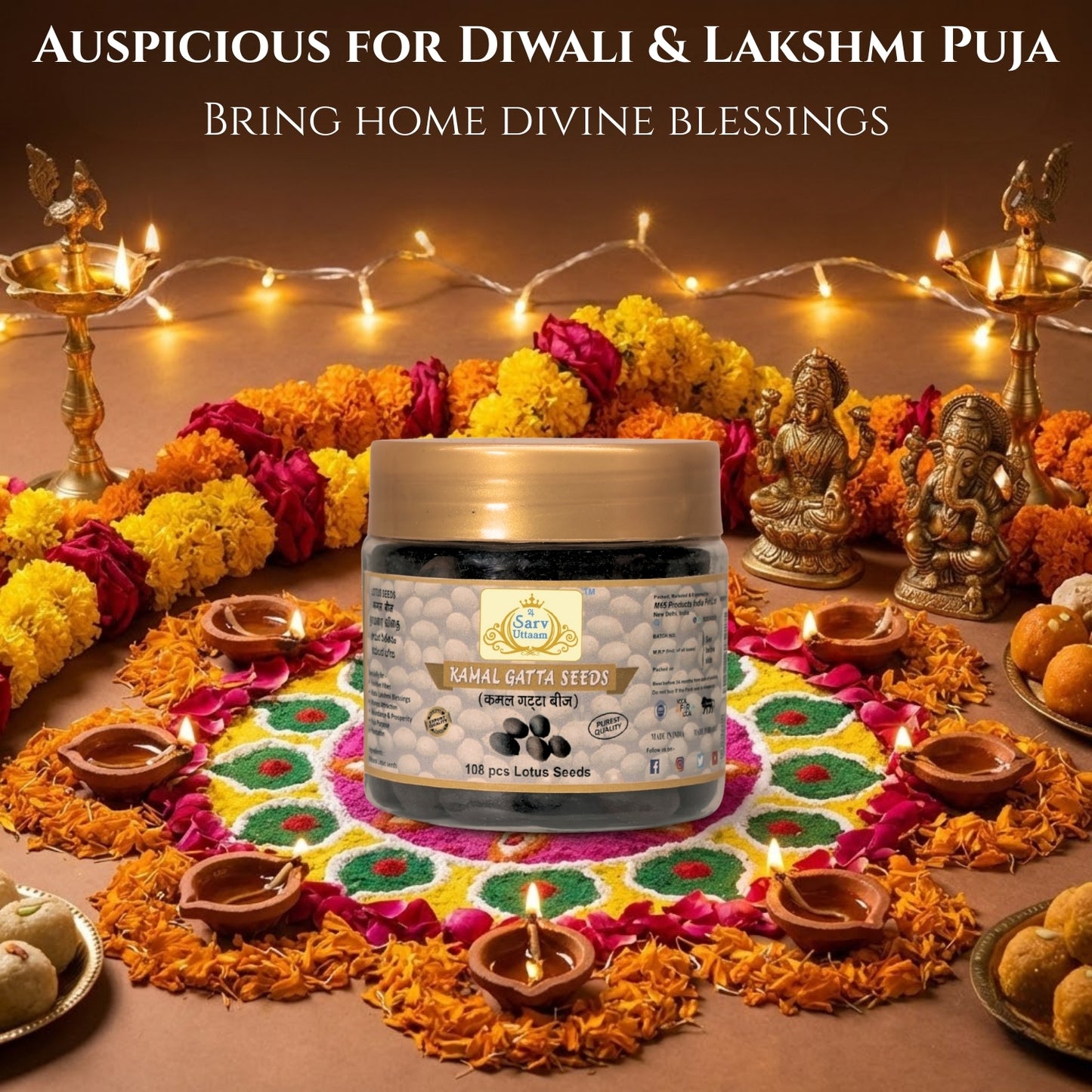 Kamal Gatta Seeds | Lotus Seeds 108 pcs | For Raw Lotus Seeds (for Pooja, Laxmi Havan, Home Gardening)